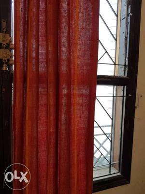 4 Red Window Curtain and 1 bed table