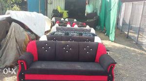Black And Red Fabric Sofa Set