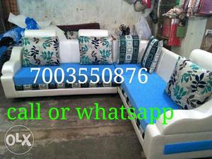 Blue And Multicolored Fabric Sectional Sofa
