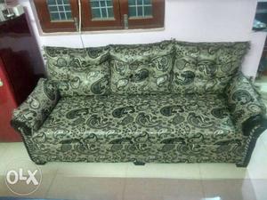 Brown And Gray Floral Fabric Sofa