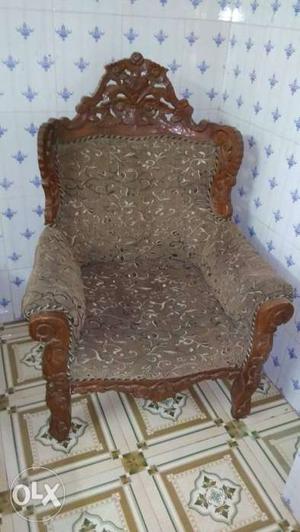 Brown And Gray Wooden Rajwadi Sofa
