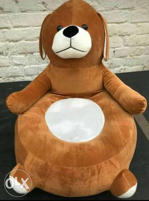 Brown And White Fabric Bear kids seat