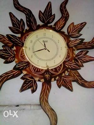 Brown Leaf Framed Wall Clock