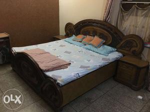 Dark Brown Wodden Bed with mattress