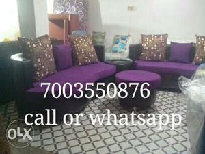 Purple And Black Fabric Sofa Set