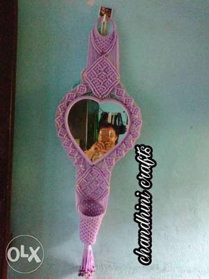 Purple Knit Framed Hang Mirror