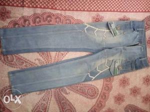 2 Blue Jeans With White Floral Textile for men