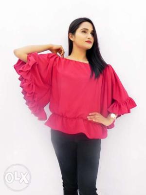 Batwing offshoulder Top -- Fabric-Moss crepe,,,