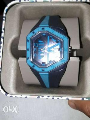 Blue And Black Digital Watch With Black Strap