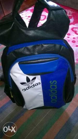 Blue, Black, And White Leather Backpack