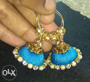 Blue-and-gold Jumka Earrings