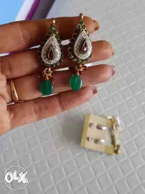 Combo sia brand jewellery Green Gemstone Drop Earrings wid
