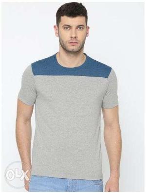 Ether Men Grey Solid Round Neck T-shirt at just Rs 300