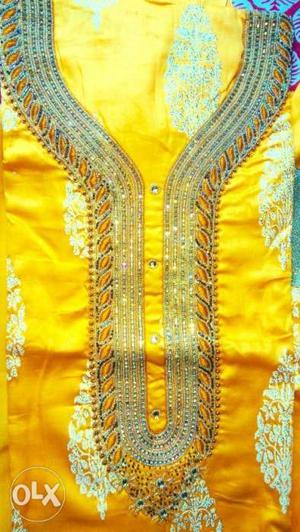 Golden yellow full fabric cotton suit set total