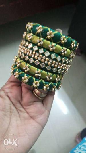 Green And Yellow Sink Thread Bangle Lot