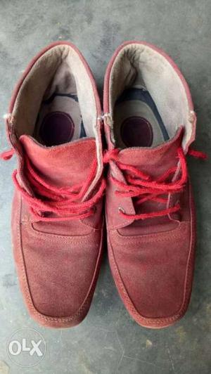 Pair Of Red-and-white Sneakers