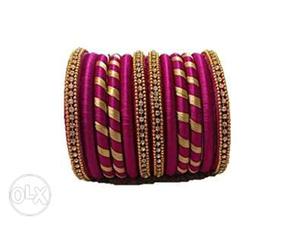 Rani pink and-gold Silk Thread Bangles