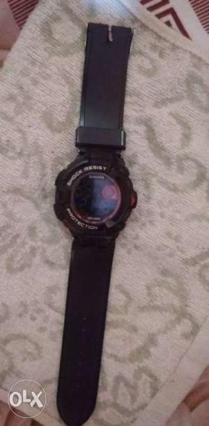 Round Black Digital Watch With Black Strap