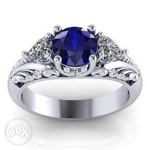 Silver-colored Blue Gemstone Round Cut Ring