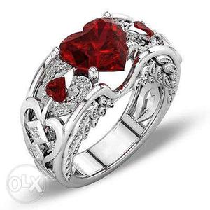 Silver-colored Red Gemstone Ring