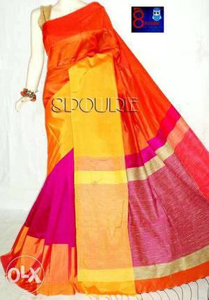 Women's Orange And Yellow Sari Dress
