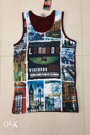 Blue, Brown, And Red LONDON-printed Tank Top