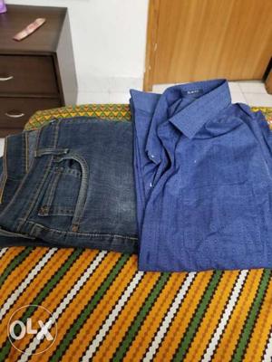 Blue Denim Jeans And Blue Shirt size 34 Jean's and size 42