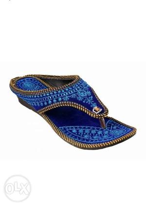 Blue Wedge T-strap Sandal