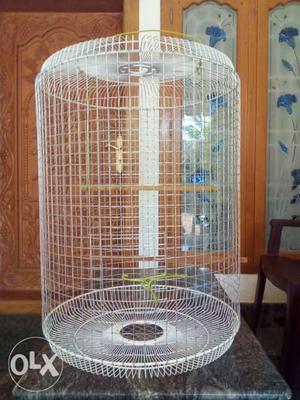Cylindrical White Metal Birdcage