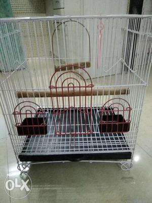 Heavy cage with thick wire White And Red Wire Pet Cage