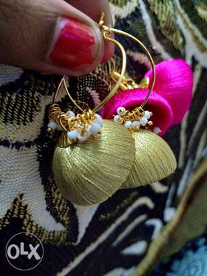 Pair Of Pink And Yellow Jumcha Earrings