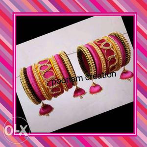 Pair Of Pink Silk-threaded Bangles