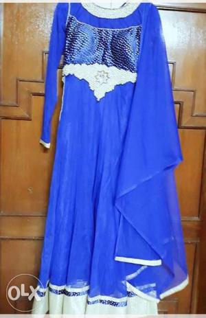 Partywear long dress in royal blue colour