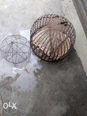 Round Brown And Gray Metal Bird Cages