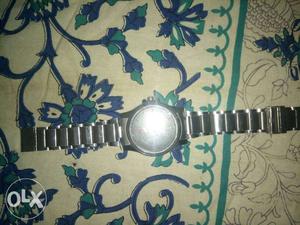Round Gray Watch With Silver-colored Link Bracelet