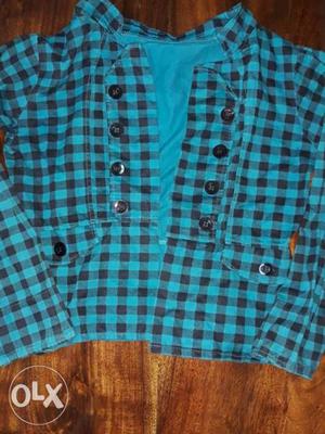 Turquoise and Black check shrug. Cotton. Shrug