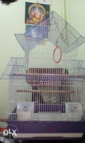White And Purple Metal Wire Pet Cage