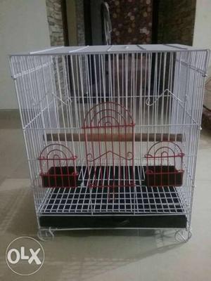 White And Red Metal Birdcage