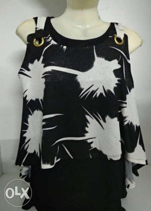Black and white layered trendy top fabric of fine