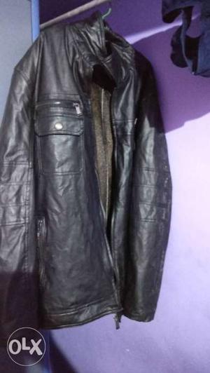 Black orginal Leather crandis american brand Zip-up Jacket