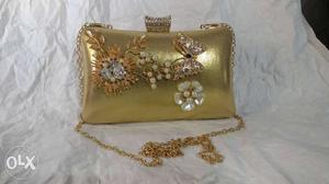 Gold Leather Sling Bag