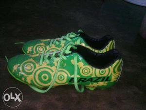 Pair Of Green-and-yellow Brazil Cleats