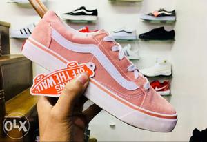 Pink And White Vans Old Skool Low-top Shoe, Sizes  For