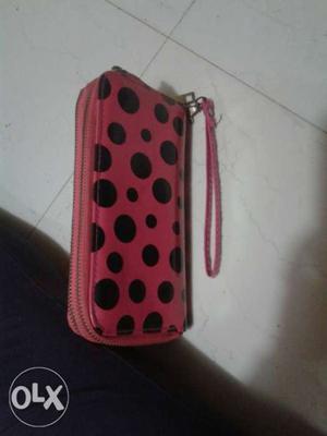 Red And Black Polka-dot Zip-around Long Wallet