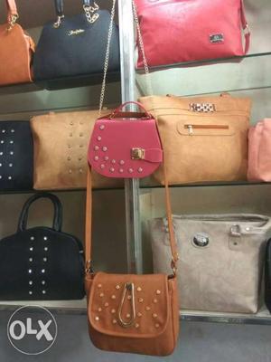Two Brown And Pink Leather Crossbody Bags