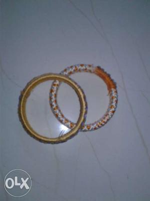 Two Brown And White Silk Thread Bangles