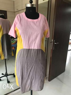 Women's Pink And Black Long Sleeve Dress