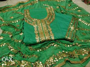 Women's Teal And Green Sari