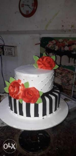 2-layered Cake With Red Rose