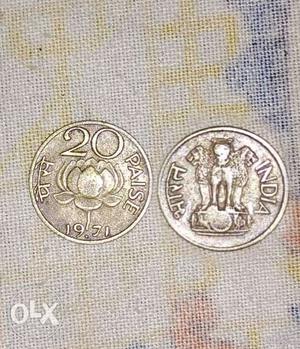 20 paise coin of  with lotus symbol